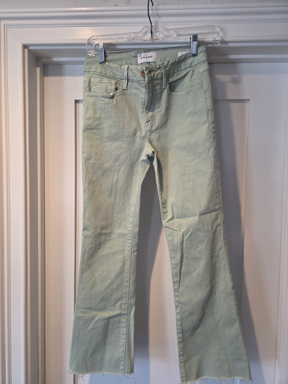 Frame Denim Pale Mint High-Rise Wide Leg Jeans